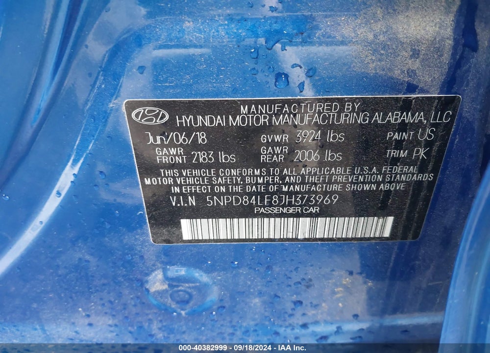 2018 HYUNDAI ELANTRA SEL VIN: 5NPD84LF8JH373969