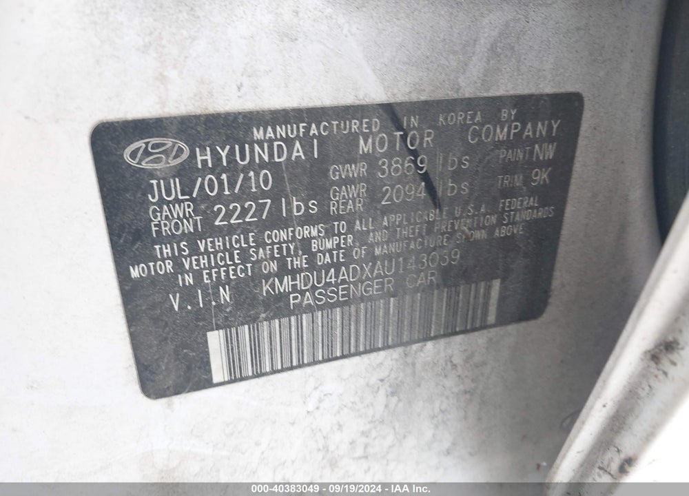2010 HYUNDAI ELANTRA GLS VIN: KMHDU4ADXAU143039