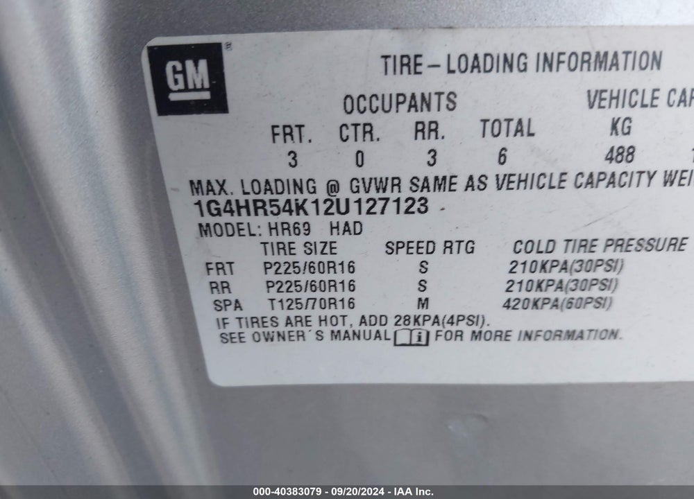 2002 BUICK LESABRE LIMITED VIN: 1G4HR54K12U127123