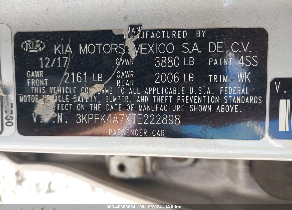 2018 KIA FORTE LX VIN: 3KPFK4A7XJE222898