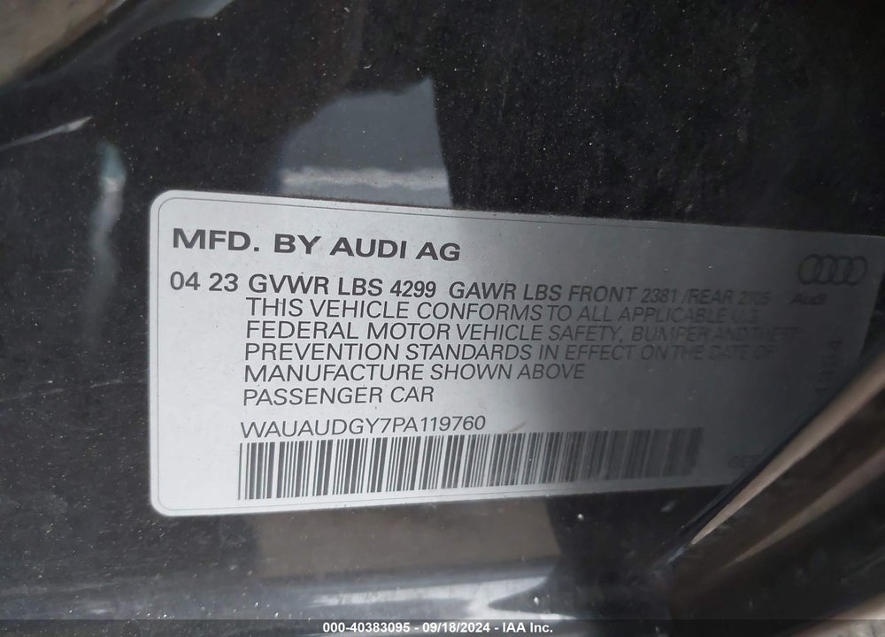 2023 AUDI A3 PREMIUM 40 TFSI FRONT-WHEEL DRIVE S TRONIC VIN: WAUAUDGY7PA119760