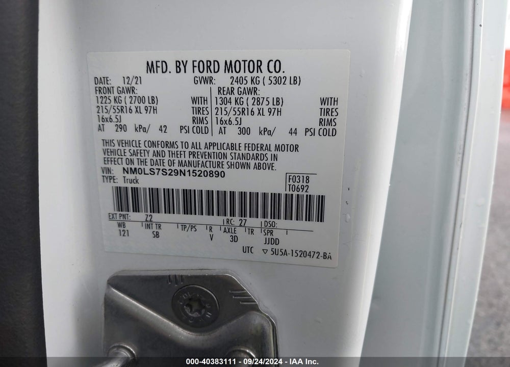 2022 FORD TRANSIT CONNECT XL VIN: NM0LS7S29N1520890