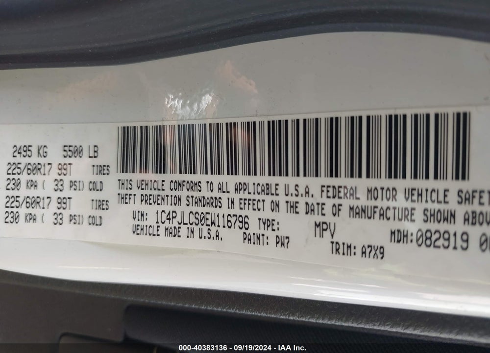 2014 JEEP CHEROKEE LATITUDE VIN: 1C4PJLCS0EW116796