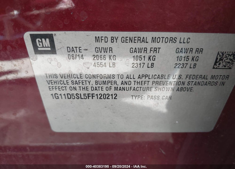 2015 CHEVROLET MALIBU 2LT VIN: 1G11D5SL5FF120212