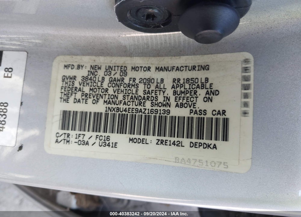 2010 TOYOTA COROLLA LE VIN: 1NXBU4EE9AZ169139