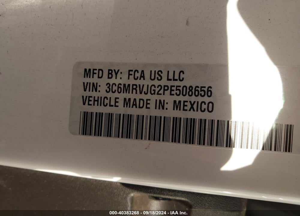 2023 CARGO RAM PROMASTER 3500  VAN HIGH ROOF 159 WB EXT VIN: 3C6MRVJG2PE508656