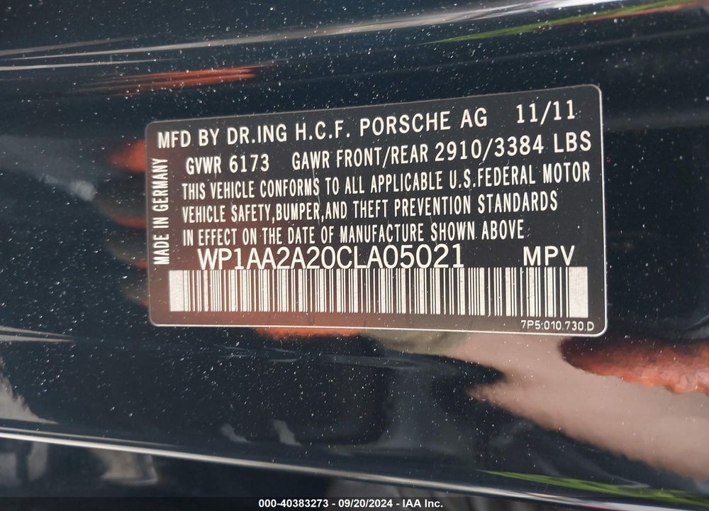 2012 PORSCHE CAYENNE VIN: WP1AA2A20CLA05021