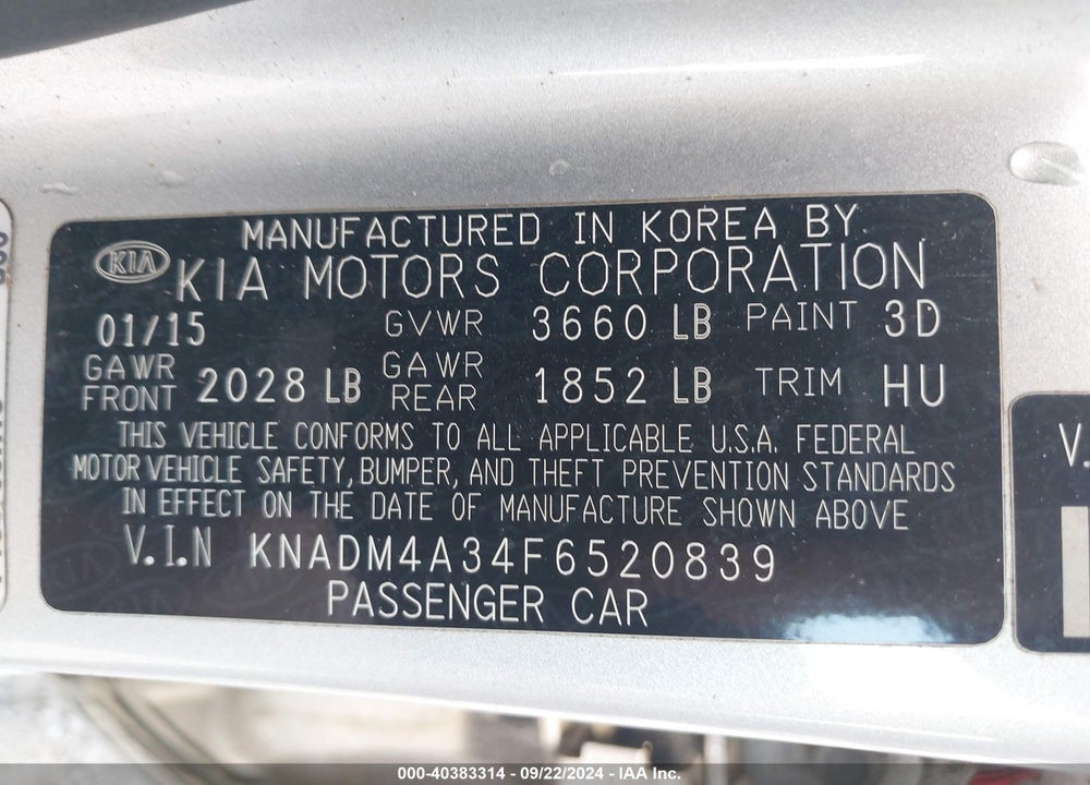 2015 KIA RIO LX VIN: KNADM4A34F6520839