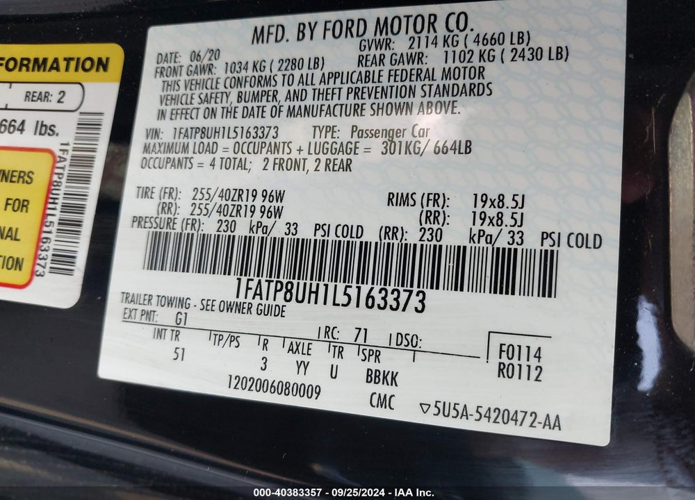 2020 FORD MUSTANG ECOBOOST PREMIUM VIN: 1FATP8UH1L5163373