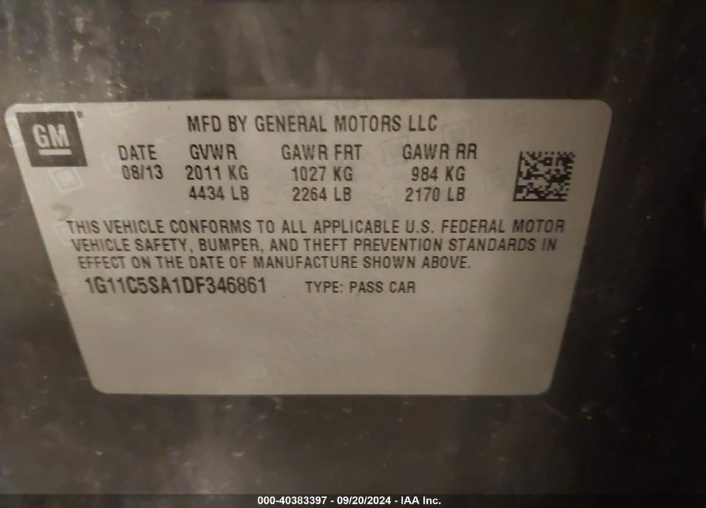 2013 CHEVROLET MALIBU VIN: 1G11C5SA1DF346861