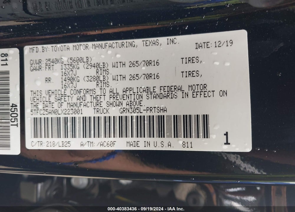 2020 TOYOTA TACOMA TRD PRO VIN: 5TFCZ5AN0LX223001