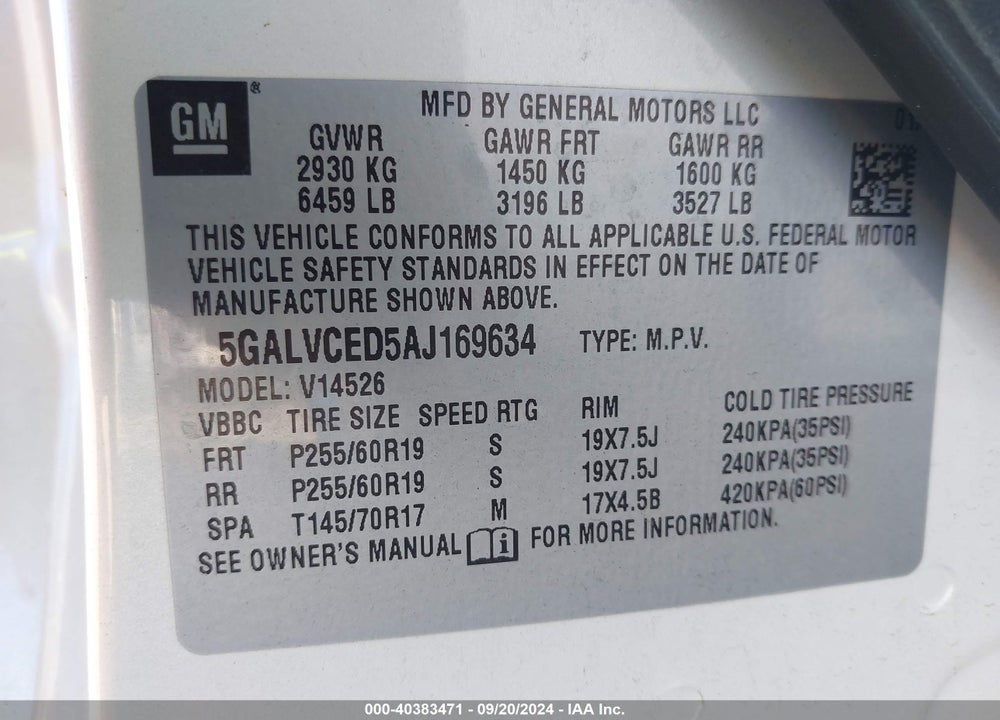 2010 BUICK ENCLAVE 2XL VIN: 5GALVCED5AJ169634