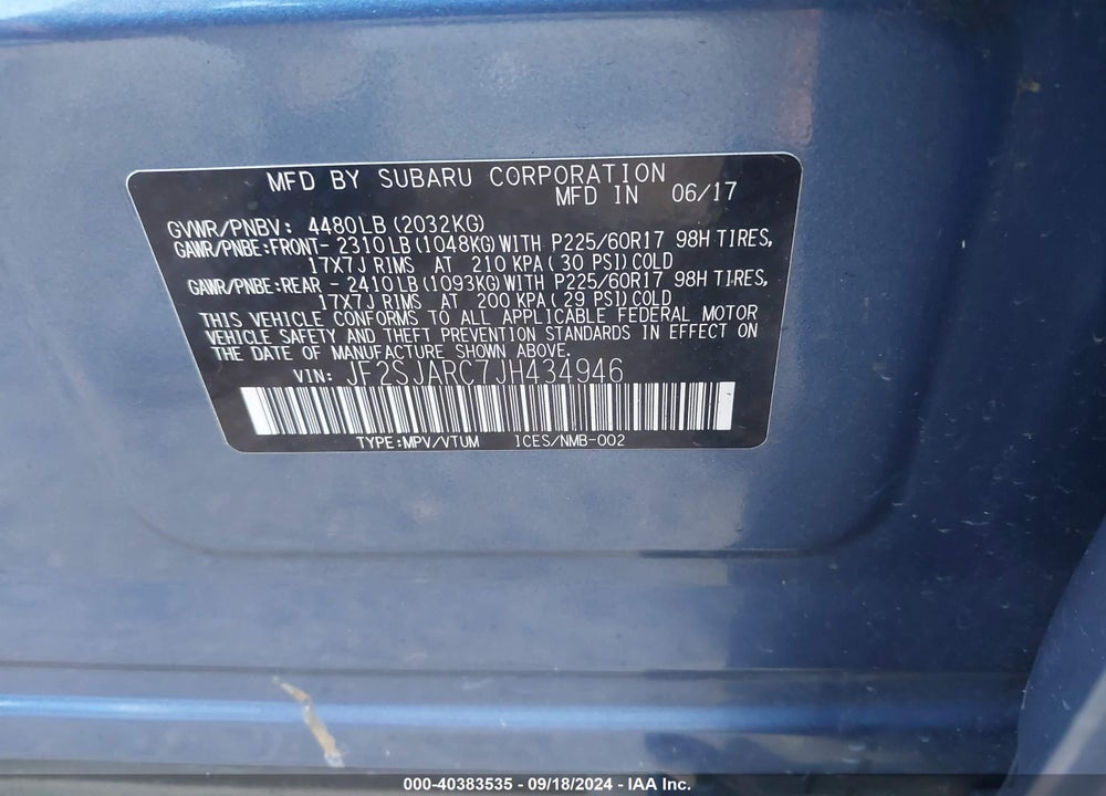2018 SUBARU FORESTER 2.5I LIMITED VIN: JF2SJARC7JH434946