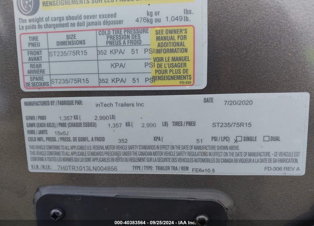 2020 INTECH OTHER VIN: 7H0TR1013LN004856