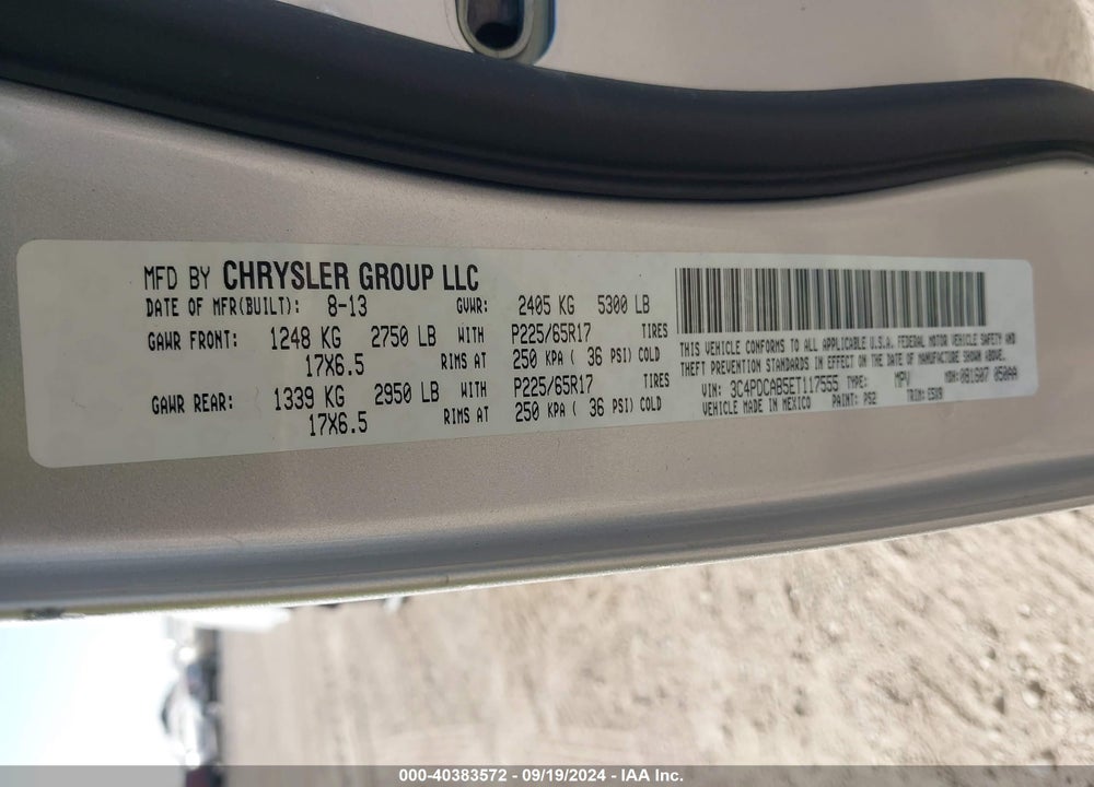 2014 DODGE JOURNEY AMERICAN VALUE PKG VIN: 3C4PDCAB5ET117555
