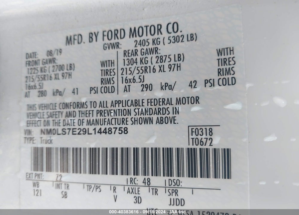 2020 FORD TRANSIT CONNECT VIN: NM0LS7E29L1448758