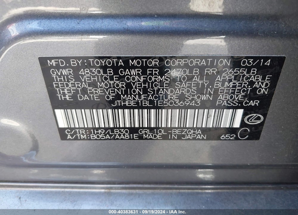 2014 LEXUS GS 350 VIN: JTHBE1BL1E5036943