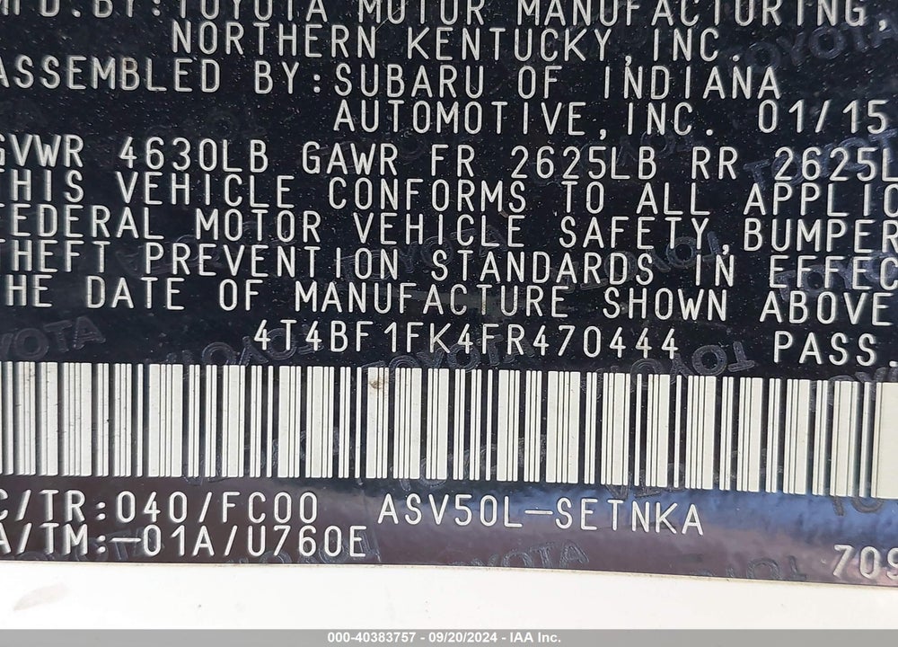 2015 TOYOTA CAMRY LE VIN: 4T4BF1FK4FR470444