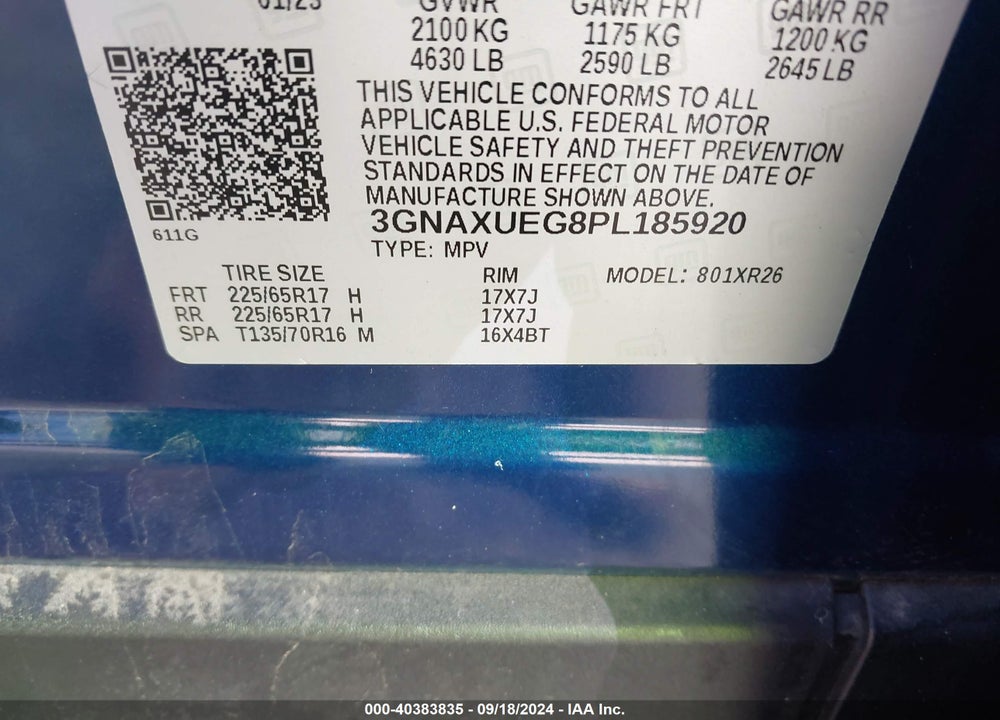 2023 CHEVROLET EQUINOX AWD LT VIN: 3GNAXUEG8PL185920