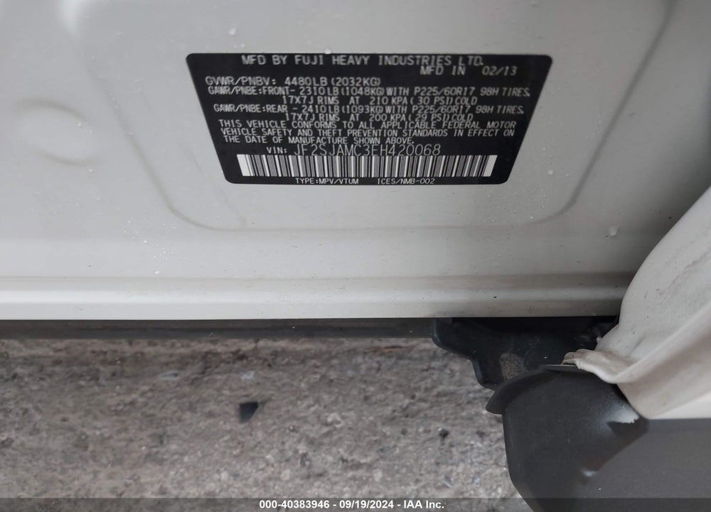 2014 SUBARU FORESTER 2.5I TOURING VIN: JF2SJAMC3EH420068