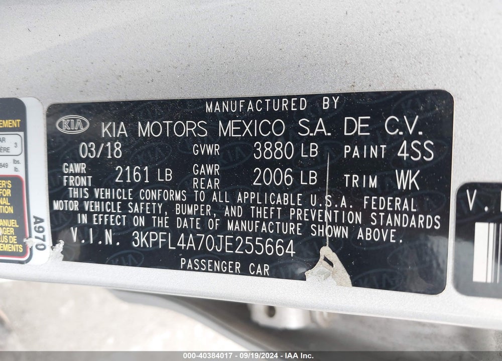 2018 KIA FORTE LX VIN: 3KPFL4A70JE255664