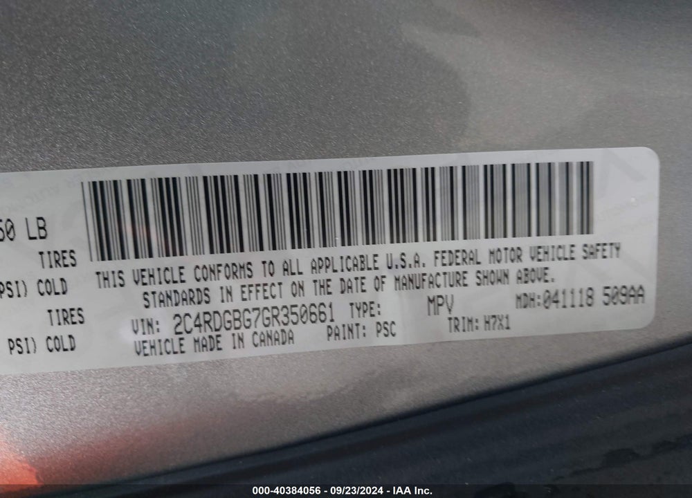 2016 DODGE GRAND CARAVAN SE VIN: 2C4RDGBG7GR350661