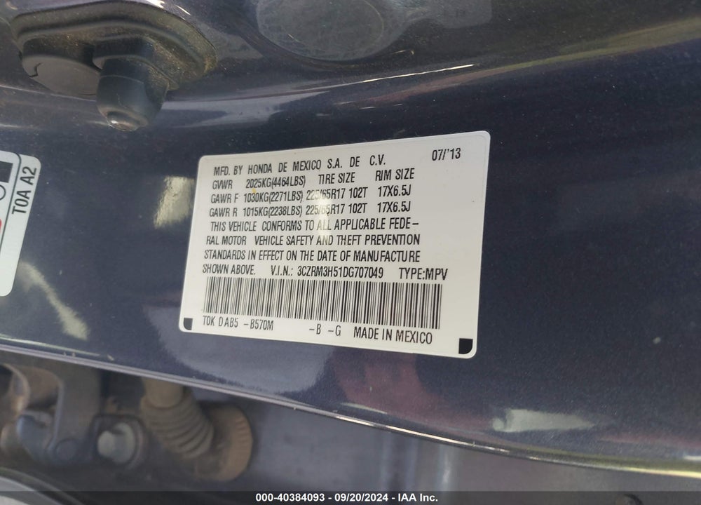 2013 HONDA CR-V EX VIN: 3CZRM3H51DG707049