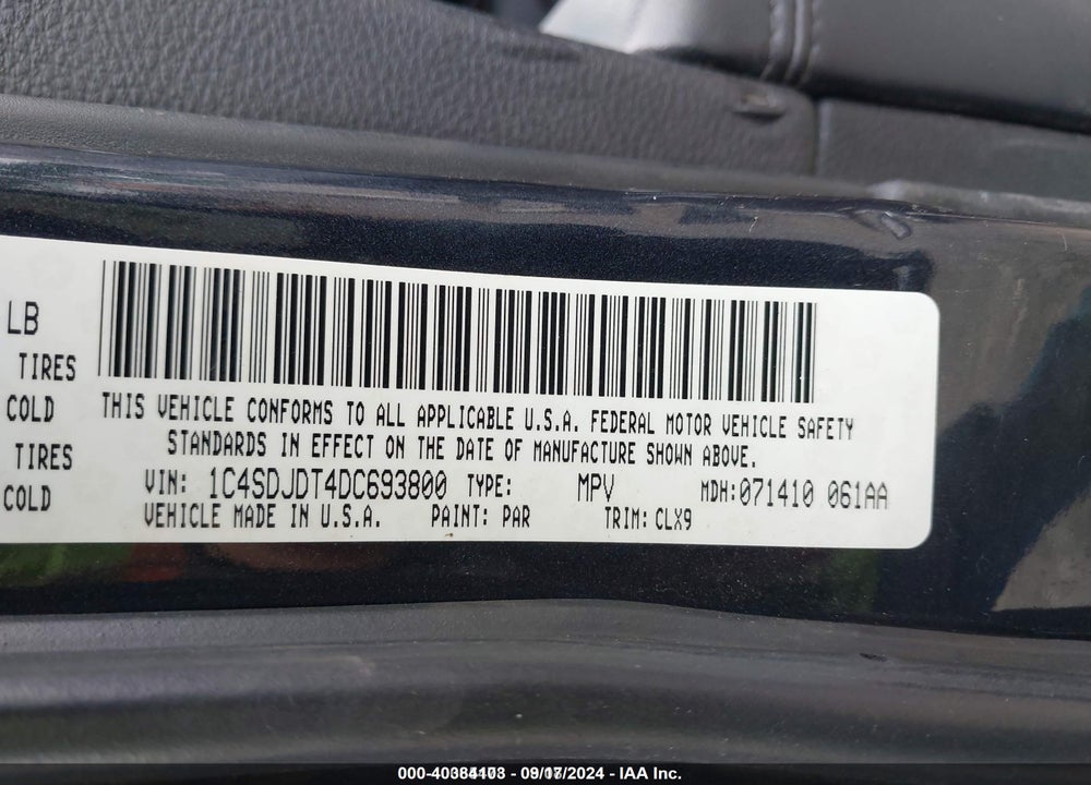 2013 DODGE DURANGO CREW VIN: 1C4SDJDT4DC693800