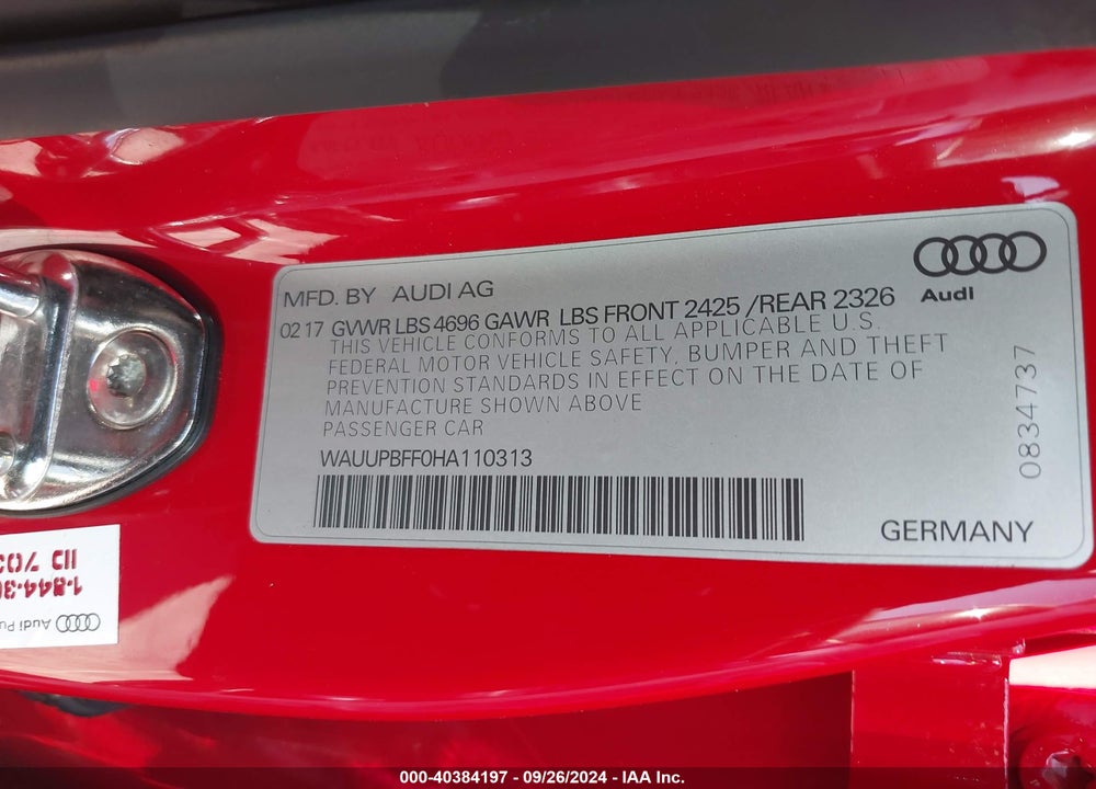 2017 AUDI A3 E-TRON 1.4T PREMIUM VIN: WAUUPBFF0HA110313