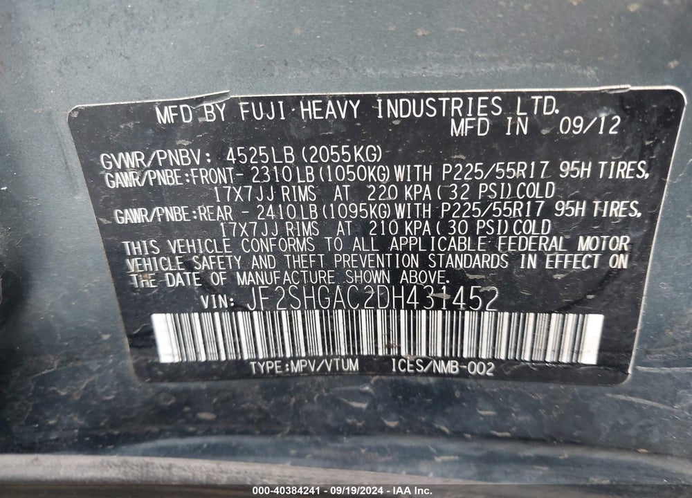 2013 SUBARU FORESTER 2.5XT PREMIUM VIN: JF2SHGAC2DH431452