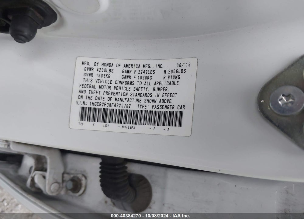 2015 HONDA ACCORD LX VIN: 1HGCR2F36FA220702