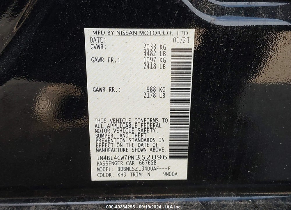 2023 NISSAN ALTIMA SR INTELLIGENT AWD VIN: 1N4BL4CW7PN352096