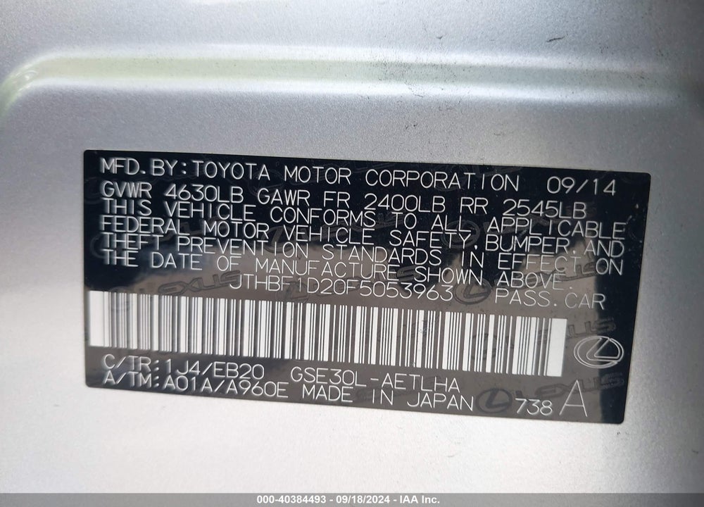 2015 LEXUS IS 250 VIN: JTHBF1D20F5053963