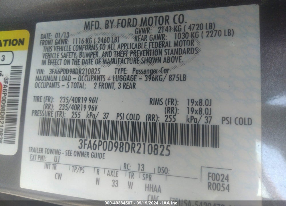 2013 FORD FUSION TITANIUM VIN: 3FA6P0D98DR210825