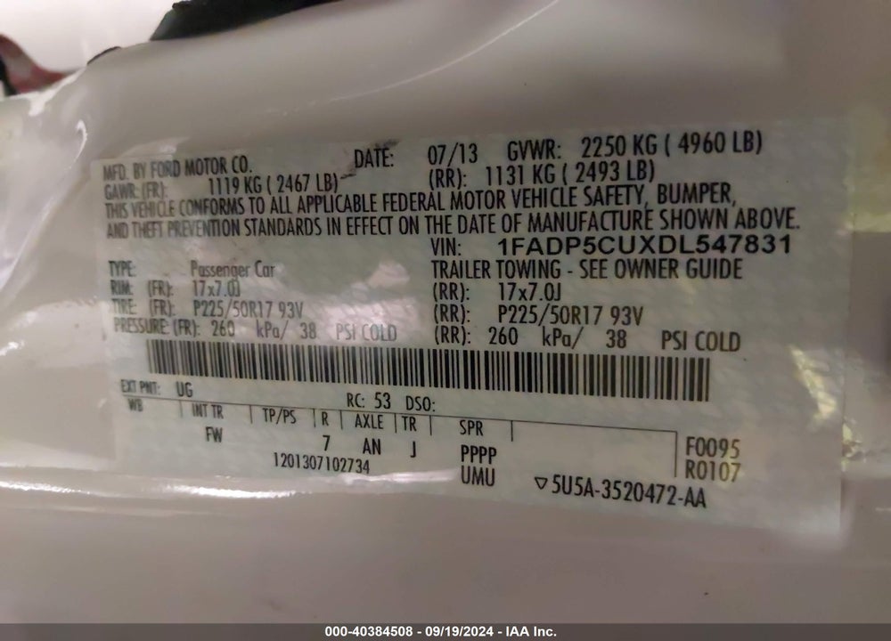 2013 FORD C-MAX ENERGI SEL VIN: 1FADP5CUXDL547831