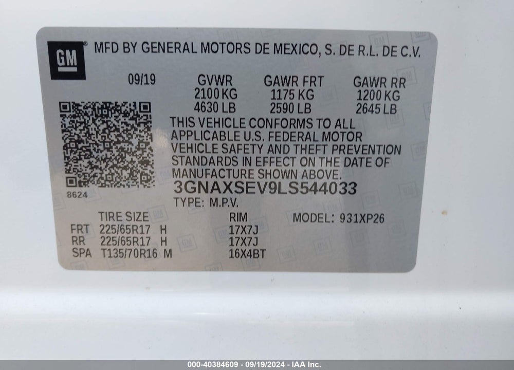 2020 CHEVROLET EQUINOX AWD LS VIN: 3GNAXSEV9LS544033