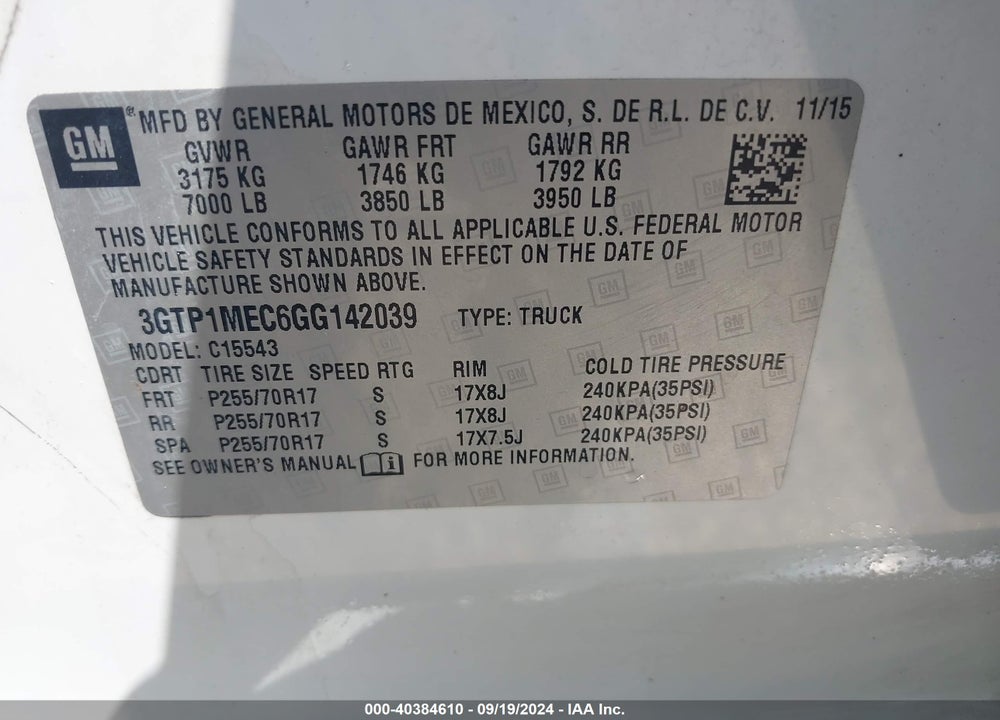 2016 GMC SIERRA 1500 SLE VIN: 3GTP1MEC6GG142039