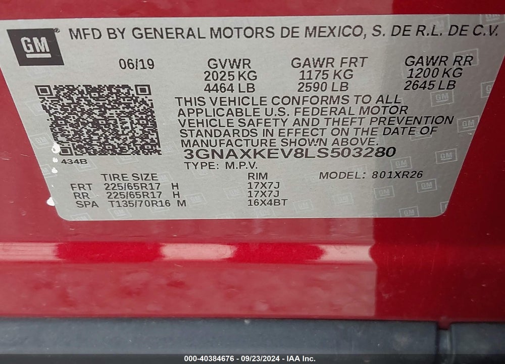 2020 CHEVROLET EQUINOX FWD LT 1.5L TURBO VIN: 3GNAXKEV8LS503280