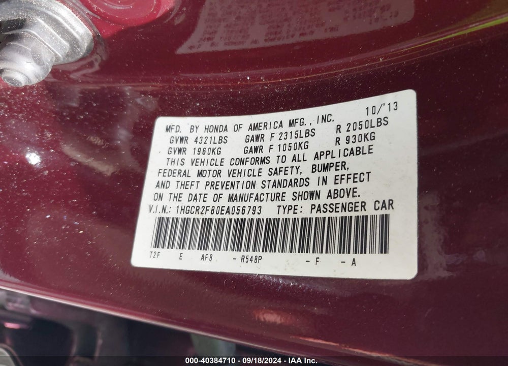 2014 HONDA ACCORD EX-L VIN: 1HGCR2F80EA056793