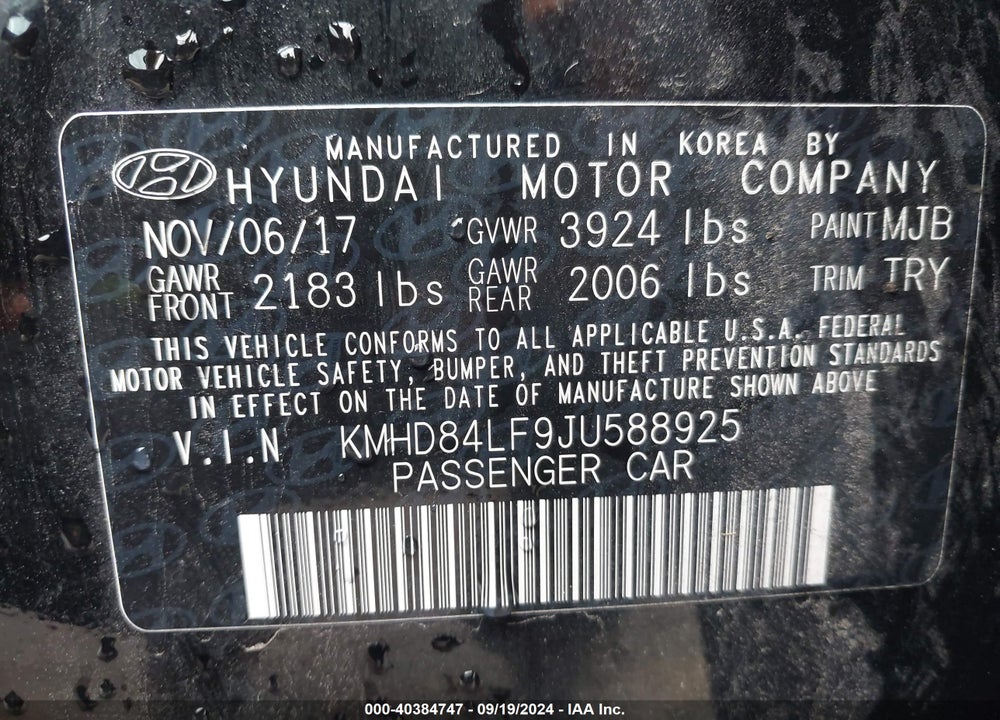 2018 HYUNDAI ELANTRA SEL VIN: KMHD84LF9JU588925
