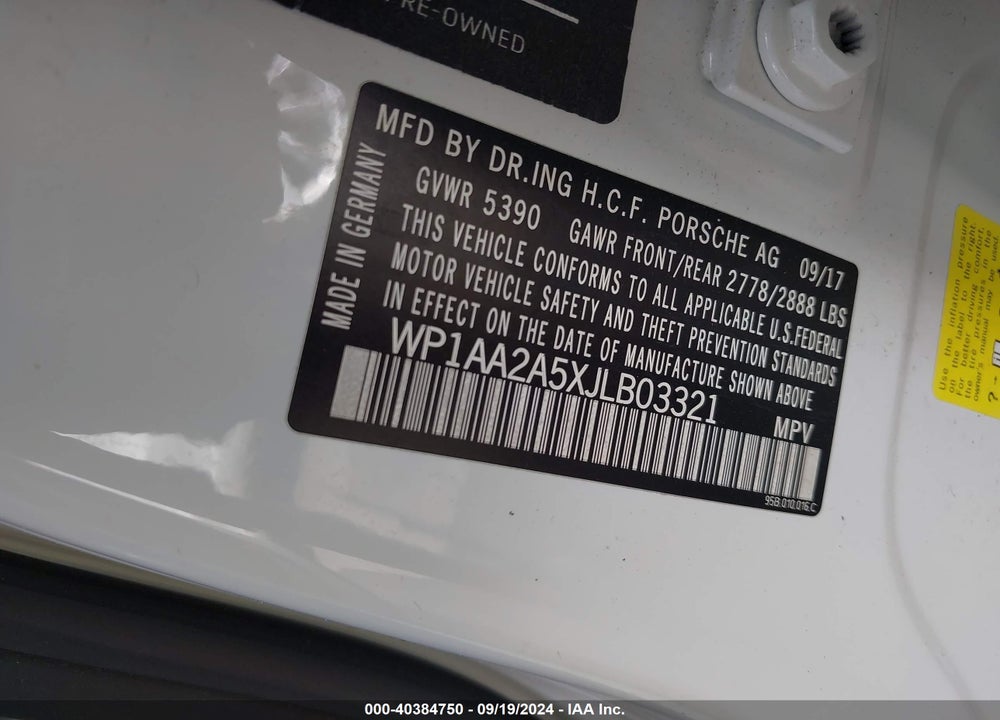 2018 PORSCHE MACAN VIN: WP1AA2A5XJLB03321
