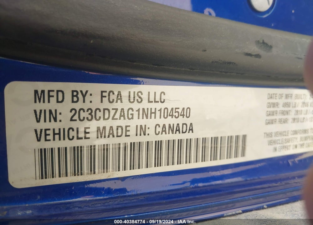 2022 DODGE CHALLENGER SXT VIN: 2C3CDZAG1NH104540
