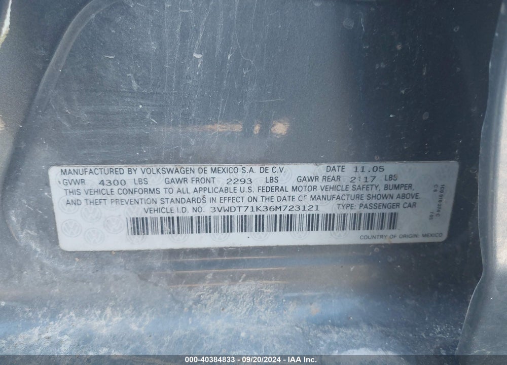 2006 VOLKSWAGEN JETTA TDI VIN: 3VWDT71K36M723121