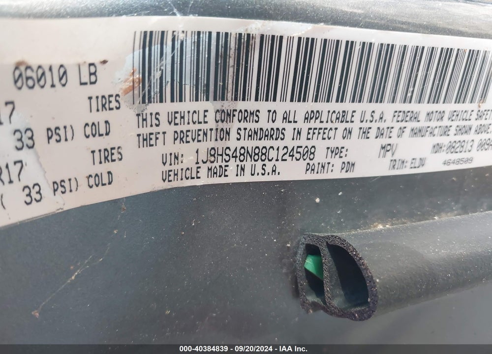 2008 JEEP GRAND CHEROKEE LAREDO VIN: 1J8HS48N88C124508