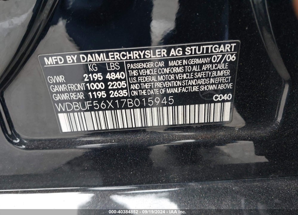 2007 MERCEDES-BENZ E 350 VIN: WDBUF56X17B015945