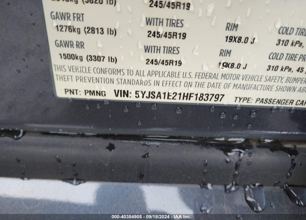 2017 TESLA MODEL S VIN: 5YJSA1E21HF183797