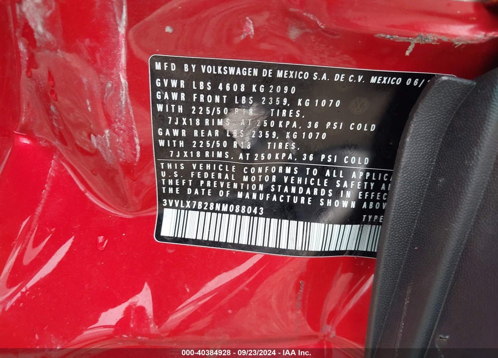 2022 VOLKSWAGEN TAOS 1.5T SE VIN: 3VVLX7B28NM088043