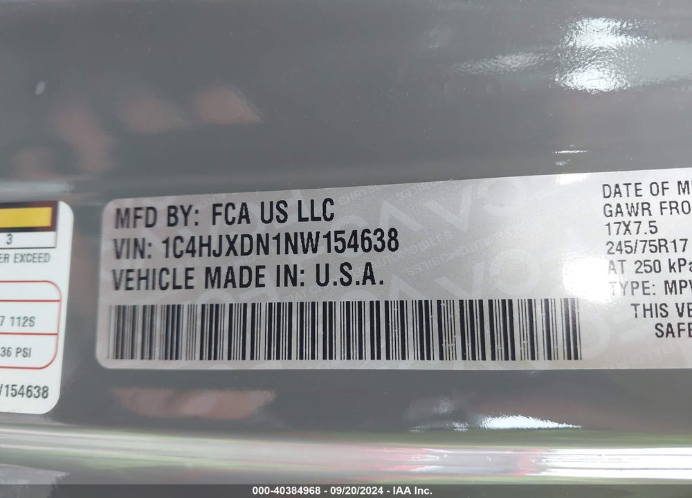 2022 JEEP WRANGLER UNLIMITED SPORT S 4X4 VIN: 1C4HJXDN1NW154638