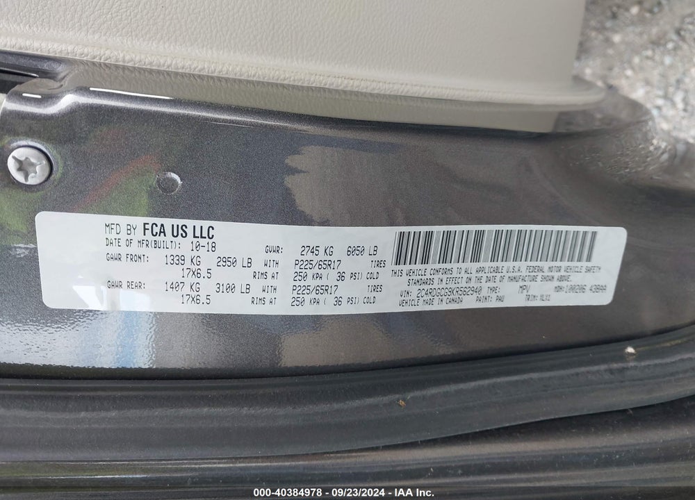 2019 DODGE GRAND CARAVAN SXT VIN: 2C4RDGCG9KR562940