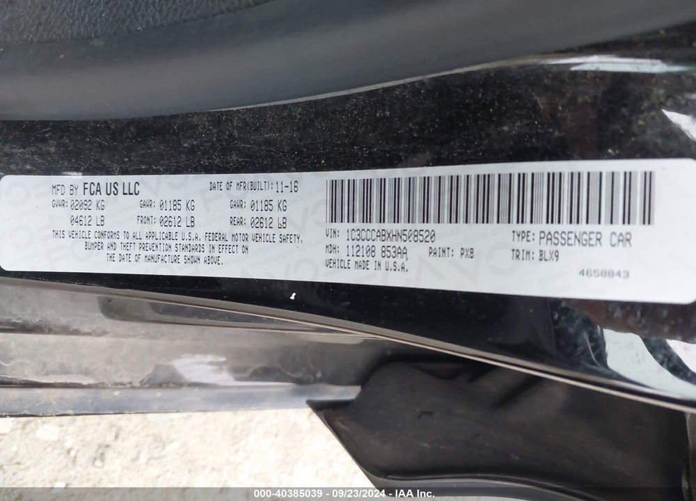 2017 CHRYSLER 200 LIMITED PLATINUM VIN: 1C3CCCABXHN508520